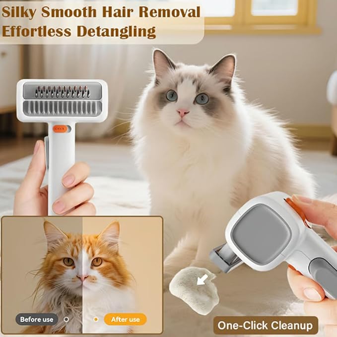 2026 New 2-in-1 Pet Self-Detangling & Grooming Comb, 2-in-1 Pet Comb Untangle & Remove Tangles One-Touch Switch, Pets Grooming Brush Detangle, Deshed (1Pcs)