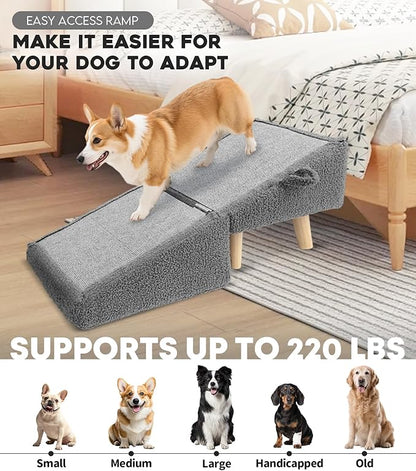 Dog Stairs for Small Dogs and Cats – 2-in-1 Dog Ramp for Couch and Low Bed, 16.5'' Foldable Wooden Pet Ramp, Sturdy Multi-Use Split Ottoman Design, Dark Grey