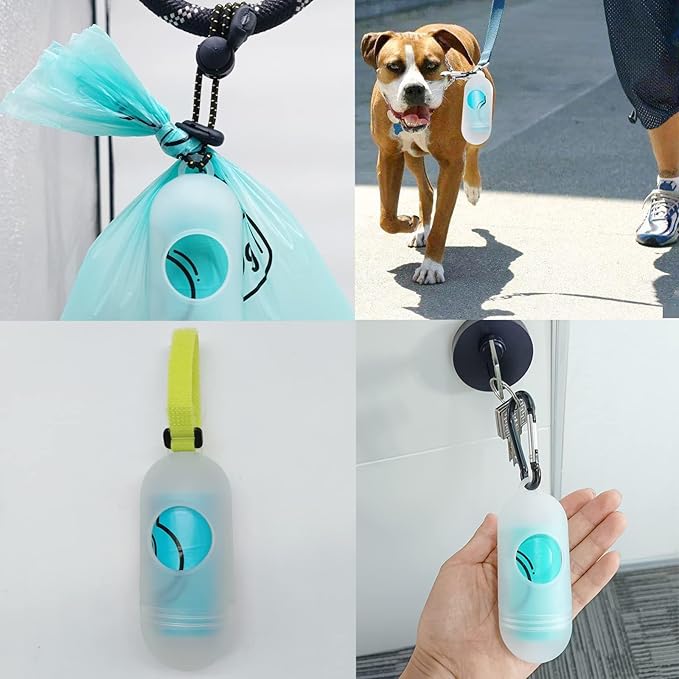 2 Pack Dog Poop Bag Holder with 2 Rolls of Blue Leak-Proof Dog Waste Bags Poop Bag Dispenser with Leash Clip Key Ring (Clear, 1 Holder 135 Bags)
