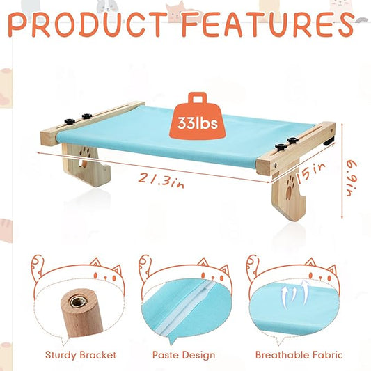 Pinkunn 2 Set Cat Window Sill Perch Adjustable Wood Small Cat Window Hammock Window Seat Cat Bed Windowsill Cat Shelf Indoor Kitty Cat Window Ledge Seat for Bedside Cabinet, Heavy Duty 33 Lbs (Blue)