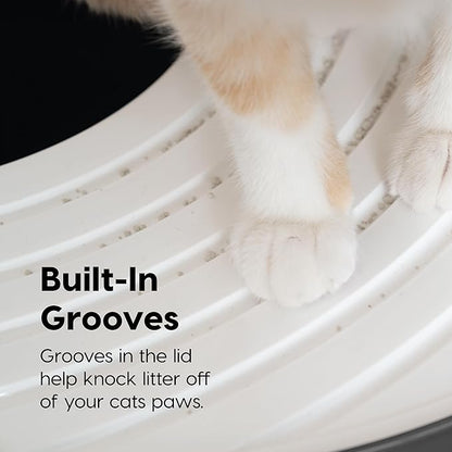IRIS USA Large Top Entry Cat Litter Box Made in USA, Covered Enclosed Design with Lid, Litter Catching Grooved Top, Scatter Shield, Dog Proof, Scoop Included, Odor Control, Dark Gray/White