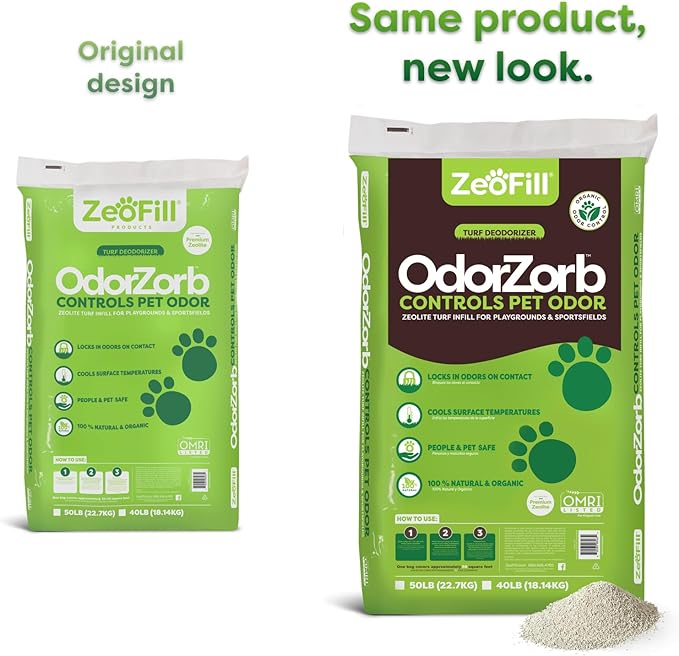 Zeofill Premium Outdoor Odor Infill - 40lbs. Bag – Pet Urine Odor Eliminator for Artificial Turf, Grass, Playgrounds, & Sport Fields – 97% Pure Clinoptilolite Zeolite – Odor Eliminator & Deodorizer