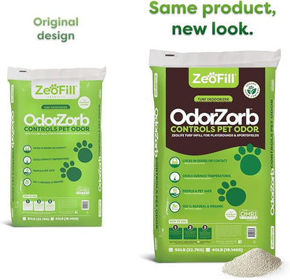 Zeofill Premium Outdoor Odor Infill - 40lbs. Bag – Pet Urine Odor Eliminator for Artificial Turf, Grass, Playgrounds, & Sport Fields – 97% Pure Clinoptilolite Zeolite – Odor Eliminator & Deodorizer