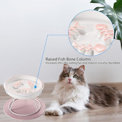 Upgrade Whisker-Fatigue-Free Cat Slow Feeder Bowl, Raised Cat Food Bowl Improved Design, Anti Vomit Promotes Digestion and Prevents Obesity, Slow Down Your Feline Friend Eating Speed