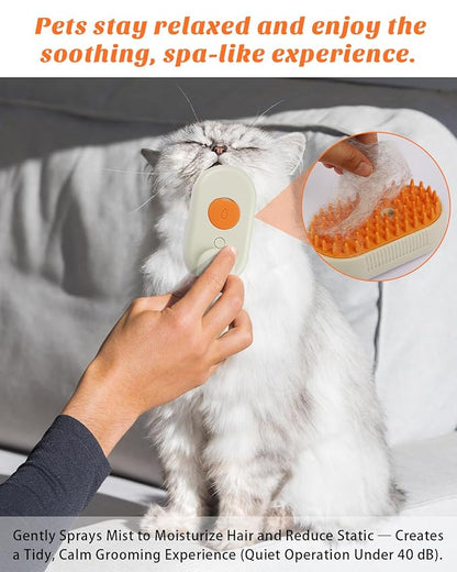 4 in 1 Cat Steam Brush for Shedding, Portable Anti-Static Grooming Comb for Cats & Dogs, Steam Misting Water Brush, Self-Cleaning Pet Hair Remover, Indoor Cat Spray Brushes for Cats & Dogs