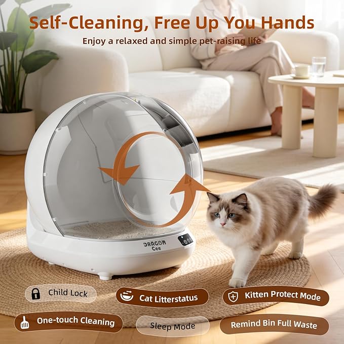 Self Cleaning Cat Litter Box, Automatic Cat Litter Box for Multiple Cats APP Controlled with Safety Sensors, 78L Large Capacity Odor Control Robot, Trash Bags Included