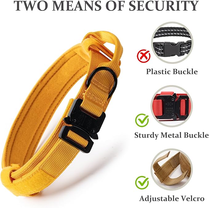 Tactical Dog Collar, Adjustable Military Training Nylon Dog Collar with Control Handle and Heavy Quick-Release Metal Buckle for Small Medium Large Dogs, Yellow XL