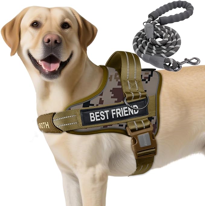 AUROTH Dog Harness and Leash Set, Soft Padded Service Dog Vest with 5.25FT Dog Leash, No Choke, Easy On Pet Vest, Adjustable Reflective No Pull Dog Harness for Large Dogs, Easy Walking and Training