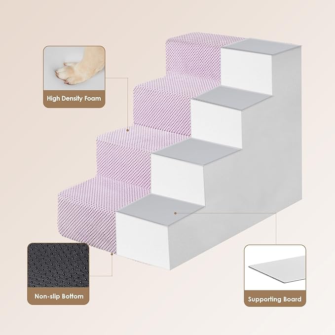 EHEYCIGA Dog Stairs for Bed 18" H, 4-Step Dog Steps for High Bed, Pet Steps for Small Dogs and Cats, Non-Slip Balanced Pet Ramp Indoor, Lilac