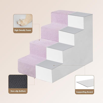 EHEYCIGA Dog Stairs for Bed 18" H, 4-Step Dog Steps for High Bed, Pet Steps for Small Dogs and Cats, Non-Slip Balanced Pet Ramp Indoor, Lilac