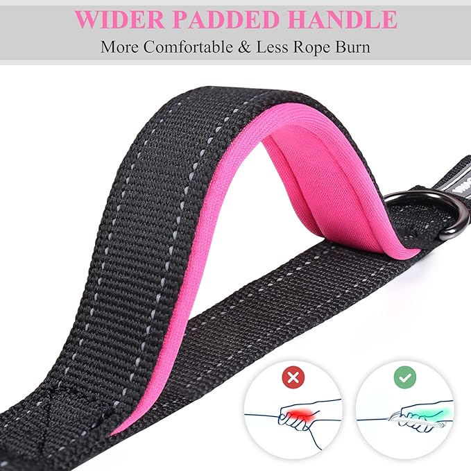 VIVAGLORY Hands Free Dog Leash Bungeeone Running Dog Leash with Waist Belt for Running Walking & Jogging, Bungee & Around Waist for Pet, M, Black/Pink