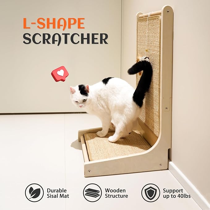 PETKARAY Vertical Sisal Cat Scratcher Board, Right Angle Scratching Post and Scratch Pad for Indoor Cats, Wall Furniture Protector