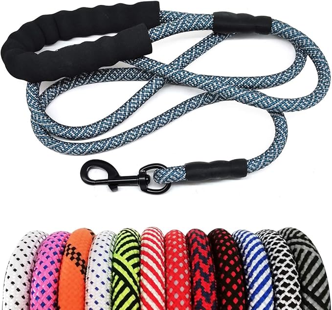 MayPaw Heavy Duty Rope Dog Leash, 3/4/5/6/7/8/10/12/15 FT Nylon Pet Leash, Soft Padded Handle Thick Lead Leashes for Large Medium Dogs (Navy, 1/2" * 6')