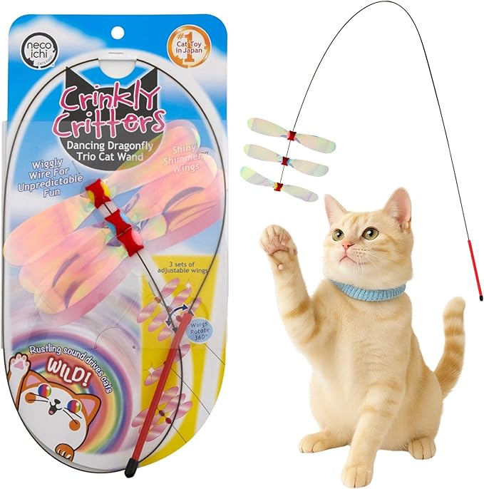 猫壱 NECOICHI Crinkly Critters Dancing Dragonfly Trio Wire Cat Wand No.1 Selling Cat Toy in Japan