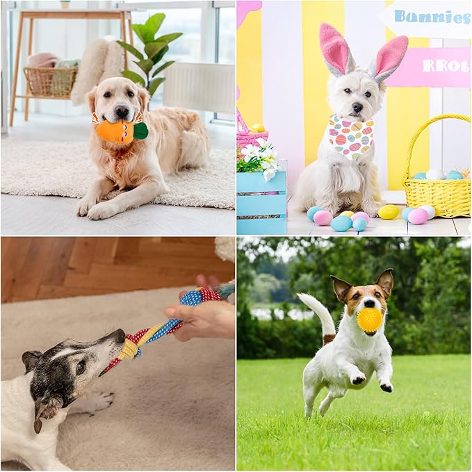 BABORUI 9PCS Easter Dog Toys Set - Interactive Dog Chew Rope Toys & Squeaky Dogs Toys & Dogs Easter Outfit, Dog Easter Toys Gift for Puppy/Small/Medium/Large