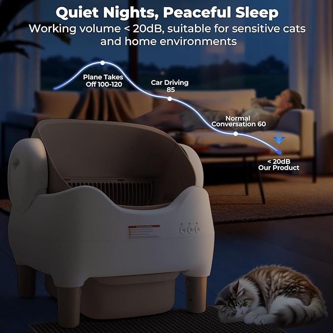 Automatic Self Cleaning Cat Litter Box: Scoop Free Litter Box with APP Control, Large Capacity for Multiple Cats, Odor Control, Ultra Quiet, Smart Safety Sensors