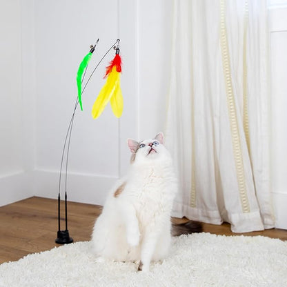 2 Cat Toy + 9 Feather Lures Interactive Cat Toys For Indoor Cats Interactive Kiteen Toys Enrichments For Boared Indoor Adult Cats Kittens Suction Cup Juguetes Para Gatos Teaser Feather Wand