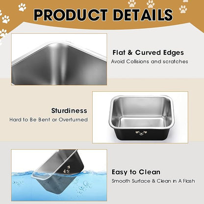 Sweetude 4 Pcs Stainless Steel Dog Bowls Bulk High Capacity Metal Dogs Food and Water Bowls for Large Dogs Pets(Black,2.64 Gallon)