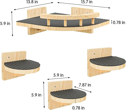 Cat Wall Shelves with 3 Steps, Wooden Cat Wall Furniture up to 15lbs, Floating Stairs for Small/Medium Cats, Kitty Wide Climber Shelf with Cozy Perch for Indoor, Sleeping, Jumping, Playing