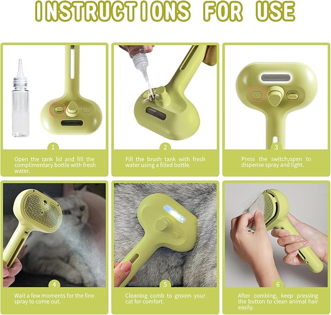 Cat/Dog Grooming Brush with Steamer - Deshedding Brush for Pet Hair, Bath Brush with Water Spray and Hair Comb (Yellow)