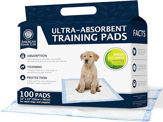 American Kennel Club Scented Puppy Training Pads with Ultra Absorbent Quick Dry Gel – 22 x 22 Pee Pads for Dogs - Grass Scented - 100 Count