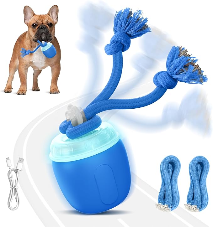 Interactive Dog Toys, Automatic Moving and Rolling Dogs Toy with Rope for Small Medium Large Dogs, Motion-Activated Dog Ball to Keep Them Busy(Blue)