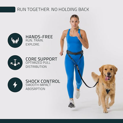 FITLY Dog Running Waist Belt - Running Dog Lead - Canicross Harness Carry Personal Items Running, Walks, Hikes - Waist Leads for Dogs with Belt Pouch, Converts into Canicrossing Line - Emerald Blue