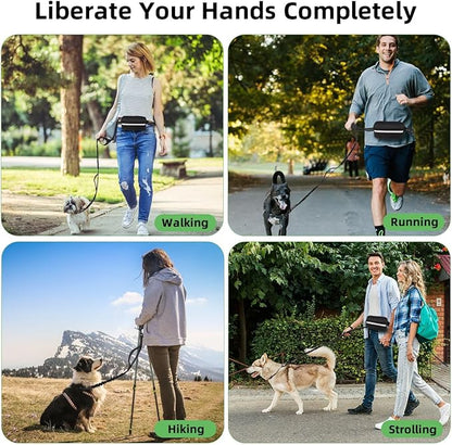 Philorn Hands Free Dog Leash with Pouch, Adjustable Waist Leash for Dog Walking, Running Leashes for Medium Large Dogs, Waist Dog Leashes with Dual Handles and Durable Bungee for Jogging Hiking