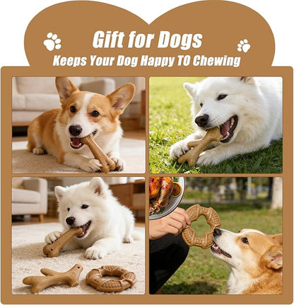Dog Chew Toys for Aggressive Chewers, 3 Pack Nylon & Wood Teething Bone Toy Set with Chicken Flavor, Durable Tough Bones Chewing Toys for Small & Medium Dogs