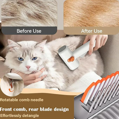 2-in-1 Pet Self-Detangling & Grooming Comb - Professional Deshedding Tool for Dogs & Cats - Gentle Undercoat Rake & Brush for Long or Short Hair, Removes Mats, Tangles & Loose Fur (1 PCS)