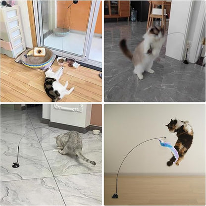 Cat Toys Interactive Hands-Free 6 Pack Cat Toys for Indoor Cats Toy Wand Natural Bird Feather, Suction Cup Pet Indoor Dancing Playing Toys, Suction Cup Pet Dancing Playing