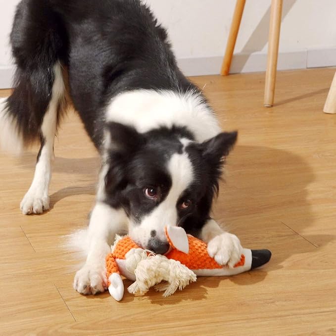 Cute Squeaky Dog Toy, Stuffed Plush Toy for Puppies, Durable Dog Chew Toy for Small, Middle, Large Breed (Orange Fox)