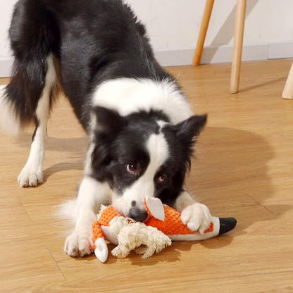 Cute Squeaky Dog Toy, Stuffed Plush Toy for Puppies, Durable Dog Chew Toy for Small, Middle, Large Breed (Orange Fox)