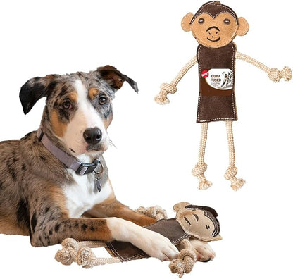 SPOT Dura-Fused Leather Jungle Animals - Dog Toy with Squeakers and Rope Limbs, Real Leather and Jute Chew Toy, Durable No-Stuffing Toy for Light to Moderate Chewers - 14in, Assorted Styles, 1 Piece