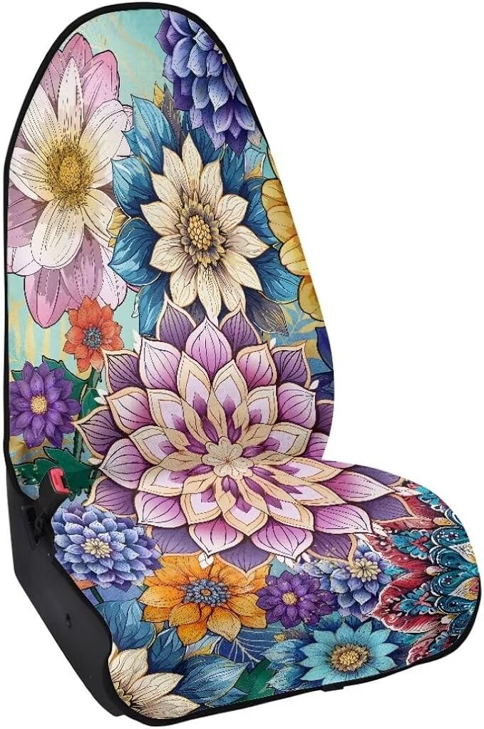 Coldinair Boho Flower Towel Seat Covers for Cars,SUVs,Trucks,Waterproof Sweat Car Front Seat Protector Cover Universal Fit,Non-Slip and Durable