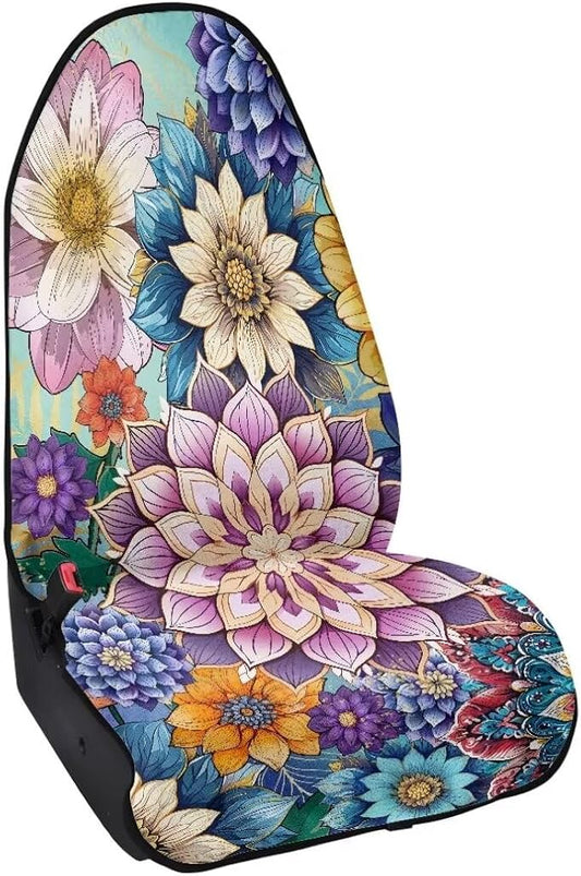 Coldinair Boho Flower Towel Seat Covers for Cars,SUVs,Trucks,Waterproof Sweat Car Front Seat Protector Cover Universal Fit,Non-Slip and Durable