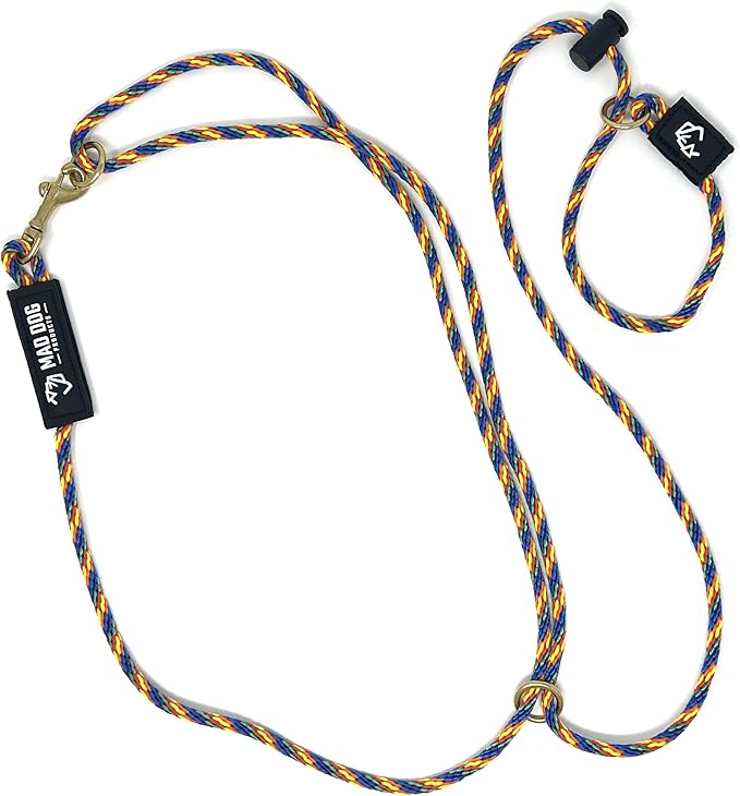 Mad Dog Products Hands Free Slip Dog Leash ¼” x 10’ Rainbow Signature Rope – Made in USA