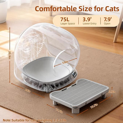 Self Cleaning Cat Litter Box, Automatic Cat Litter Box for Multiple Cats APP Controlled with Safety Sensors, 78L Large Capacity Odor Control Robot, Trash Bags Included