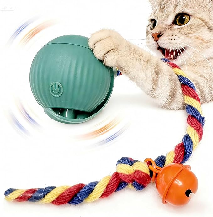 Interactive Cat Toy Ball with Bell, Moving Cat Toys Ball for Indoor Cats, Fast Rolling on Carpet, USB C Charging Automatic Kitten Toys for Bored Cats