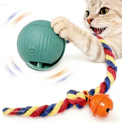 Interactive Cat Toy Ball with Bell, Moving Cat Toys Ball for Indoor Cats, Fast Rolling on Carpet, USB C Charging Automatic Kitten Toys for Bored Cats