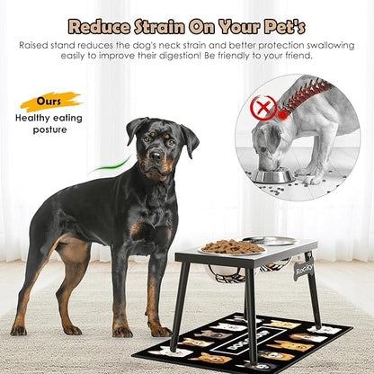 Metal Raised Dog Bowl Stand for Large and Medium Dogs, Stronger Elevated Dog Bowls with Sprill Proof Mat, Pet Food & Water Bowls 10" Tall Dogs Feeder (58OZ-Stainless Steel Pet Bowl, Mat-16x24)