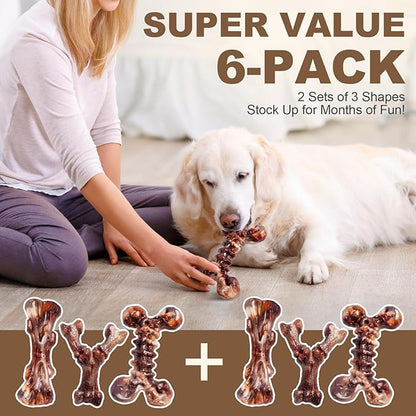 6-Pack Heavy Duty Nylon Dog Chew Toys for Medium Large Dogs, Bacon Flavor, Pure Nylon for Aggressive Chewers, Reduces Boredom, Varied Shapes, Designed for 25-90 lbs Breed Sizes