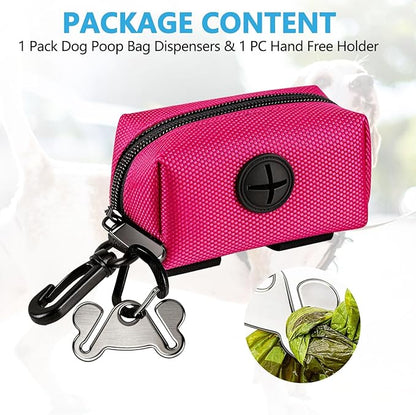Dog Waste Bag Dispenser Pet Poop Bags Holder for Doggie Waste Bags Dispensers Soft Fabric Zipper Small Doggy Puppy Pouch for Leash Accessory Attachment with Carrier,Pink