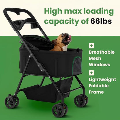 Pet Stroller 3 in 1 Foldable Dog Stroller, Cat Strollers, Foldable pet Strollers & Cat Carrier, Pet Carrier, Lightweight with Cup Holder, Waterproof & Breathable Mesh Canopy