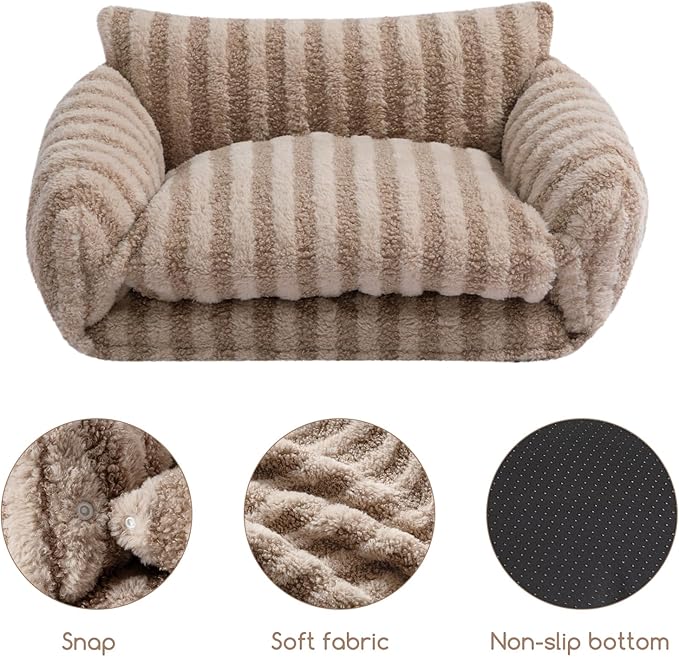 Hollypet Cat Bed Fluffy Plush Mutifuctional Double-Layer Soft Warming Kitty Pet Couch Orthopedic Nest Beds for Small Cats and Dogs, Khaki (21x15x8 inch, Recommend for Kittens or Pets Under 13lbs)