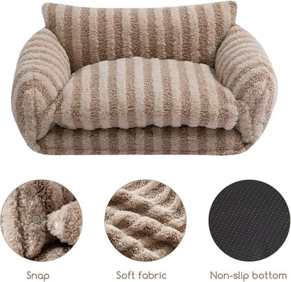 Hollypet Cat Bed Fluffy Plush Mutifuctional Double-Layer Soft Warming Kitty Pet Couch Orthopedic Nest Beds for Small Cats and Dogs, Khaki (21x15x8 inch, Recommend for Kittens or Pets Under 13lbs)
