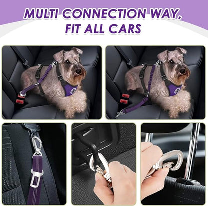Lukovee Dog Seat Belt for Car, Adjustable Dog Car Harness for Large Medium Small Dogs, Soft Padded & Breathable Mesh Dog Seatbelt with Car Strap and Carabiner (Purple,XXS)