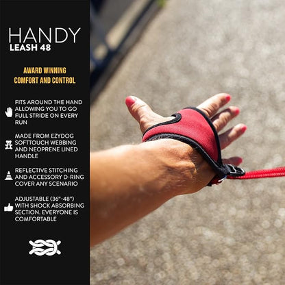EzyDog Handy 48 Bungee Dog Leash - The Best Hands-Free Running Leash Training Lead with Superior Control and Reflective Stitching - Zero Shock Shock-Absorbing Technology (Adjustable 36” - 48”, Red)
