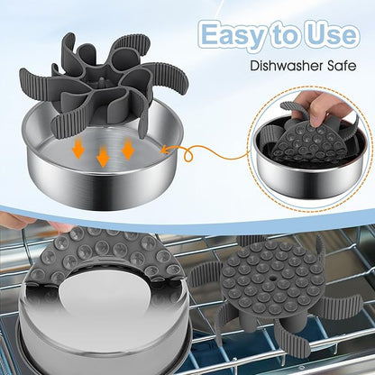 2-in-1 Slow Feeder Dog Bowls, Stainless Steel Pet Bowls with Silicone Feeder Insert, Removable Non-Slip Rubber Base for Dogs to Slow Down Eating (Small Breed)