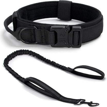 Tactical Dog Collar Set, Adjustable Military Training Nylon Dog Collar with Control Handle and Heavy Quick-Release Metal Buckle for Small Medium Large Dogs, Black S
